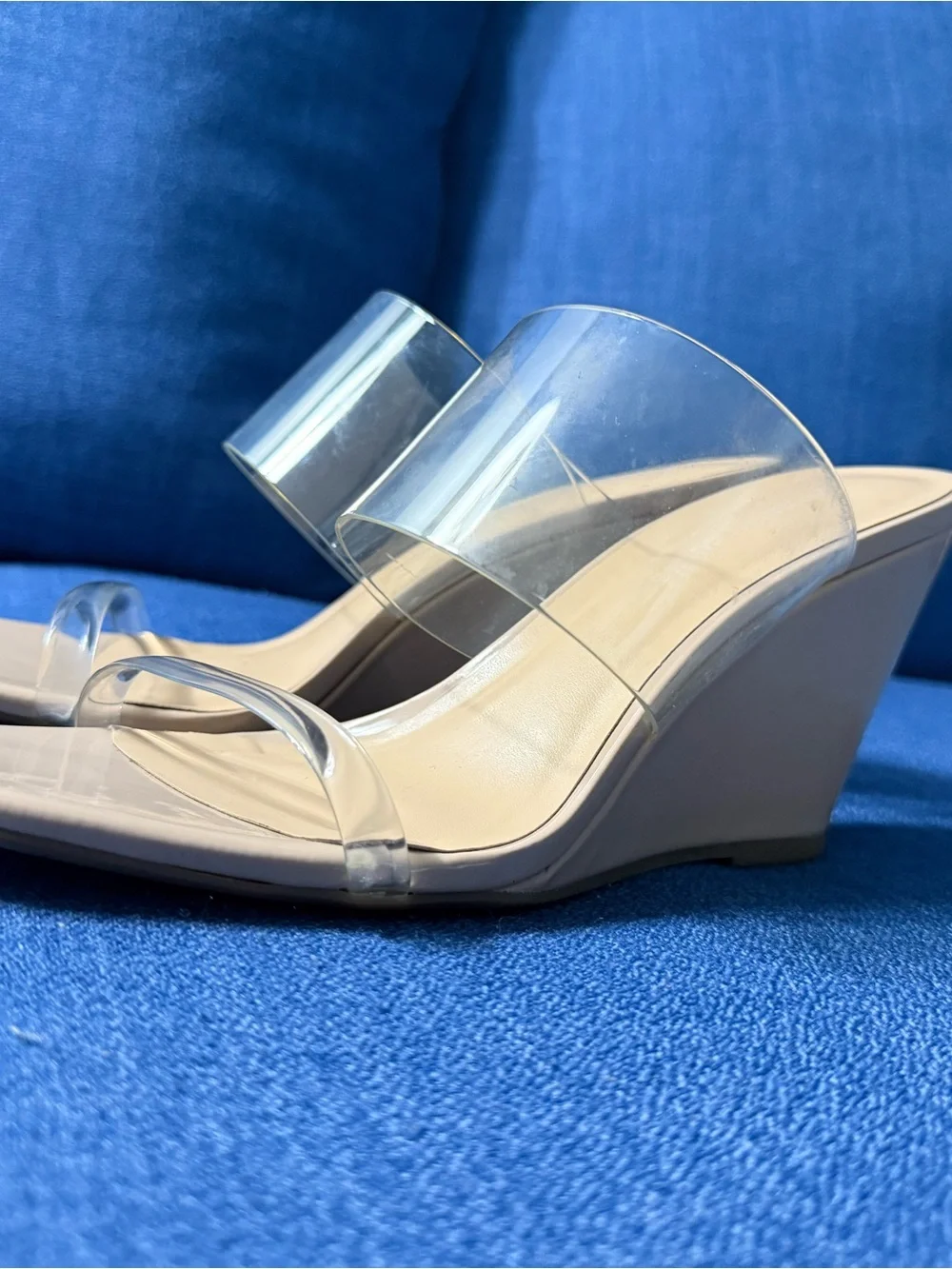 Sincerely Jules Nude Clear Strap Wedge Sandals